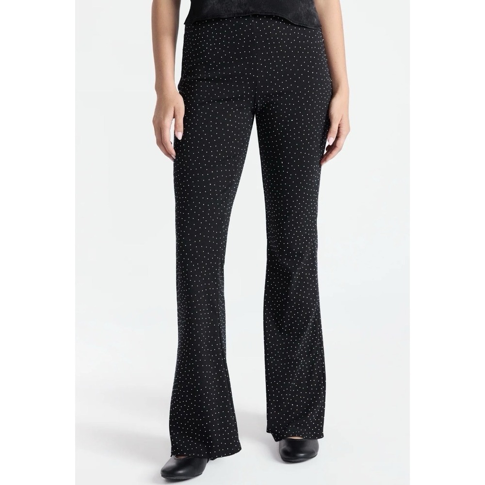 No Boundaries-Faux-Rhinestone Studded-Ribbed Flare Pants-Women's-XXS-Black